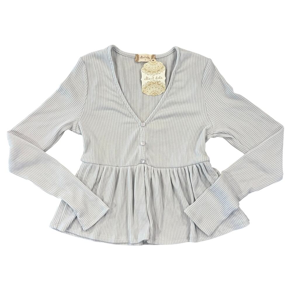 NWT Altar'd State Light Grey Babydoll Ribbed Top - SIZE S